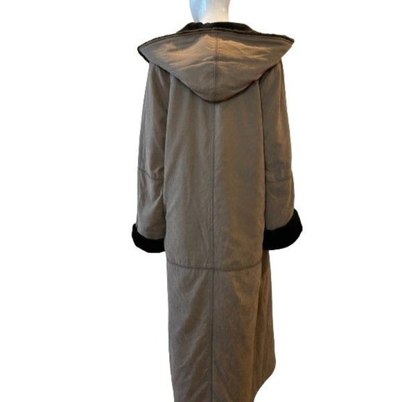Utex Design Vintage 1980s Womens Long Hooded Coat with Faux Fur Lined Brown SZ L - Picture 2 of 15